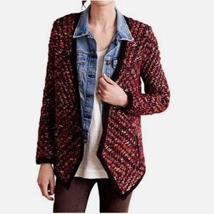Anthropologie Moth Keavy Jacquard Wool Blend Open Cardigan Sweater Size XS